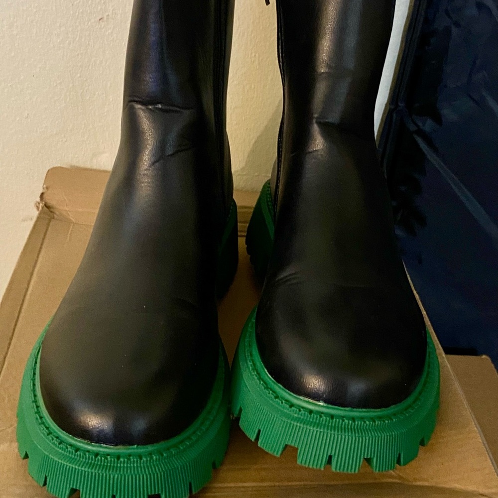 Black Boots with Green Soles